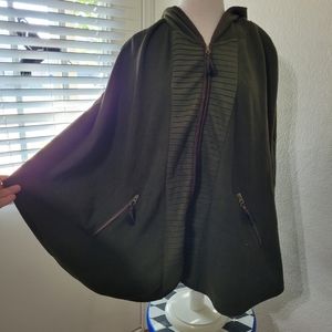 MOVING SALE! Olive Pleate & Faux Suede Wrap Hooded Poncho